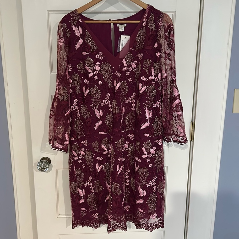 Sundance Maroon Floral Long Sleeve Dress